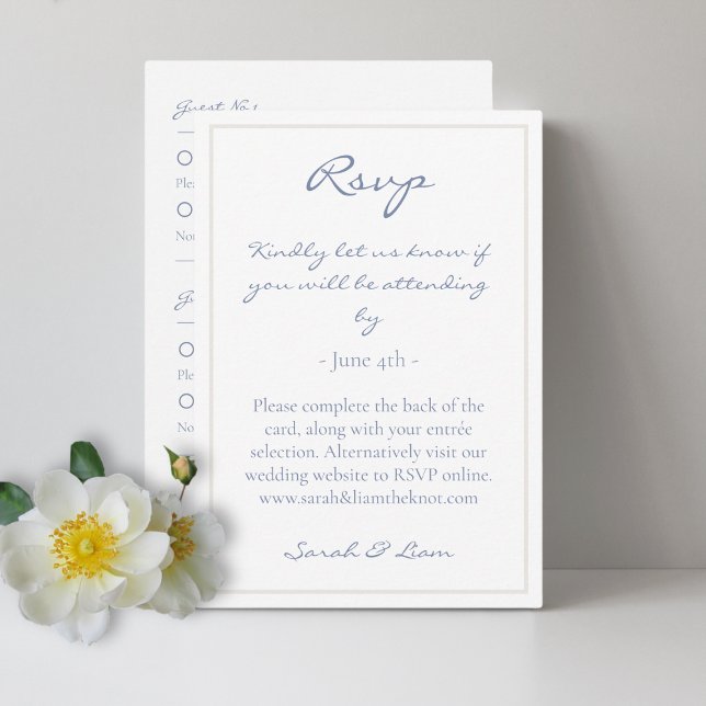 2 Guest Floral Dusty Blue Wedding RSVP Enclosure Card (Creator Uploaded)