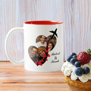 2 Heart shaped Photo of Couple,Wedding,Personalise Two-Tone Coffee Mug
