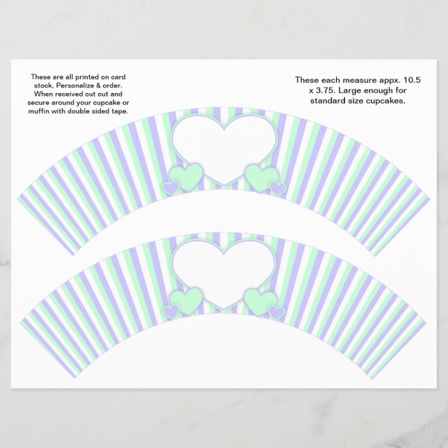 2 Hearts and Stripes Personalised Cupcake Wrappers (Front)
