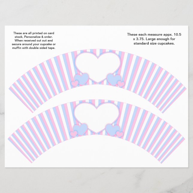 2 Hearts and Stripes Personalised Cupcake Wrappers (Front)
