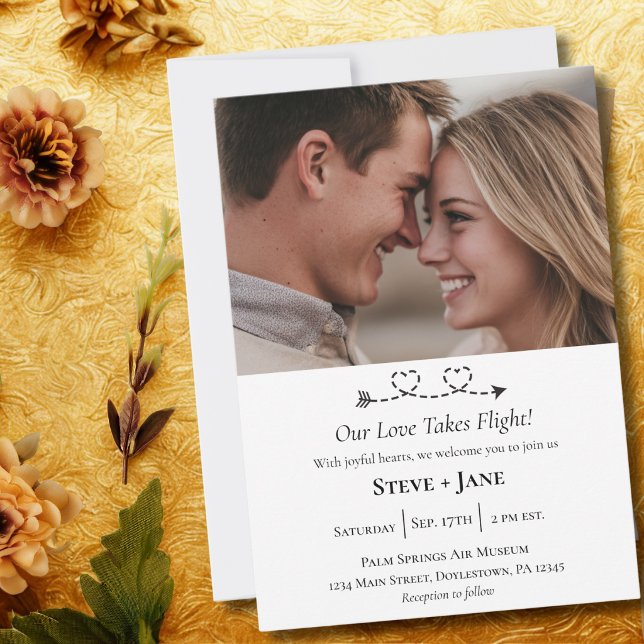 2 Hearts Arrow Modern Romantic Travel Love Wedding Invitation (Creator Uploaded)