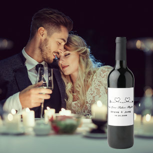 2 Hearts Arrow Modern Romantic Travel Love Wedding Wine Label