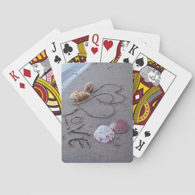2 Hearts  in the sand with shells with Love Playing Cards (Back)