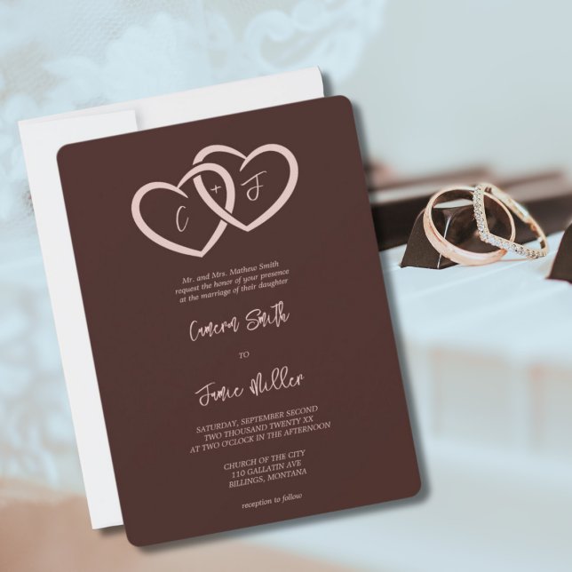 2 Hearts Intertwined with Initials Sienna Wedding Invitation (2 Hearts Intertwined with Initials Sienna Wedding Invitation)