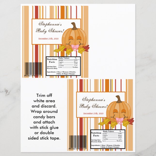 2 Hershey's Large Bar Wrapper Autumn Fall Pumpkin (Front)