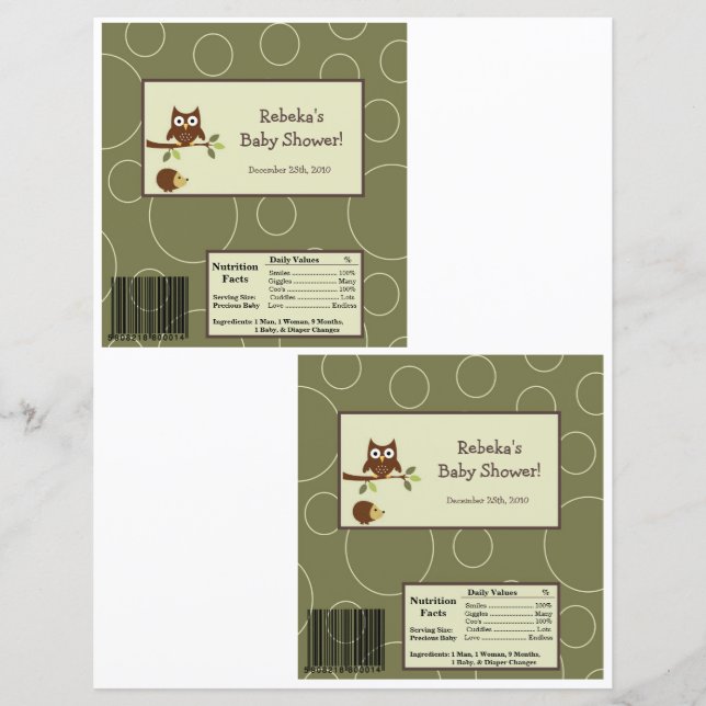 2 Hershey's Large Bar Wrapper Forrest Animal Owl (Front)