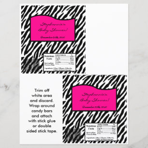 2 Hershey's Large Bar Wrapper Hot Pink Zebra Print