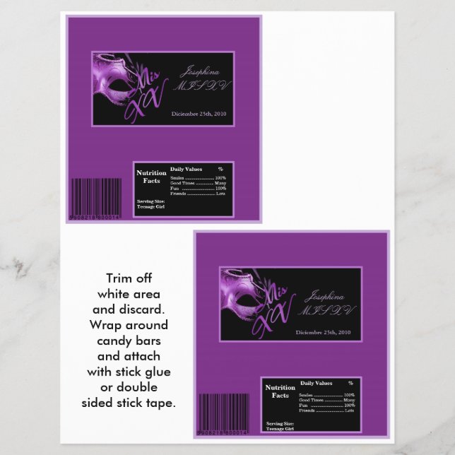 2 Hershey's Large Bar Wrapper Mis XV Purple Morado (Front)