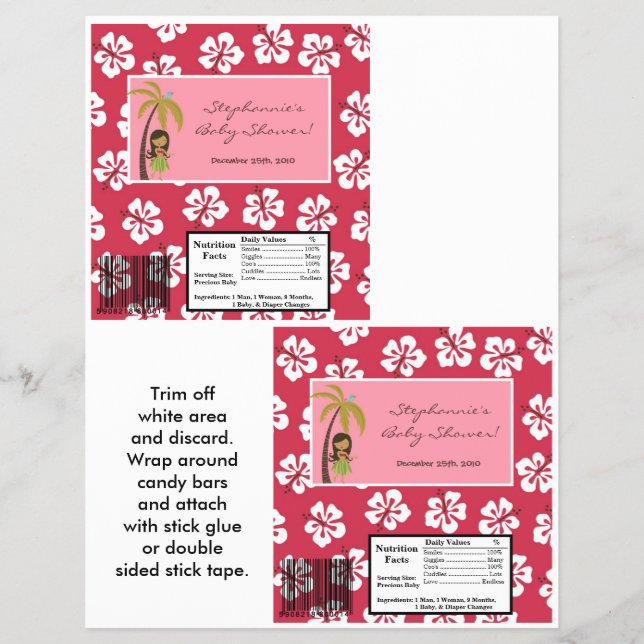 2 Hershey's Large Bar Wrapper Pink Hawaiian Luau (Front)