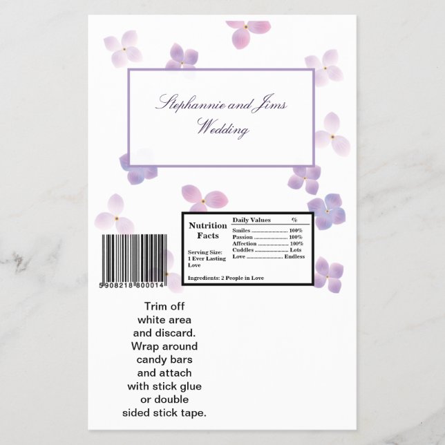 2 Hershey's Large Bar Wrapper Purple Hydrangea (Front)