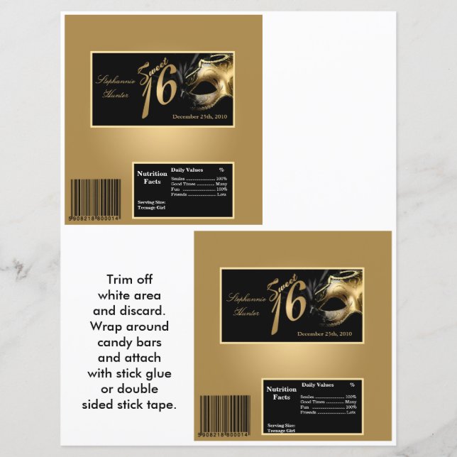 2 Hershey's Large Bar Wrapper Sweet 16 Gold (Front)