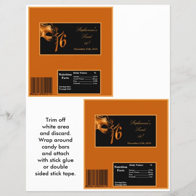 2 Hershey's Large Bar Wrapper Sweet 16 Orange (Front)