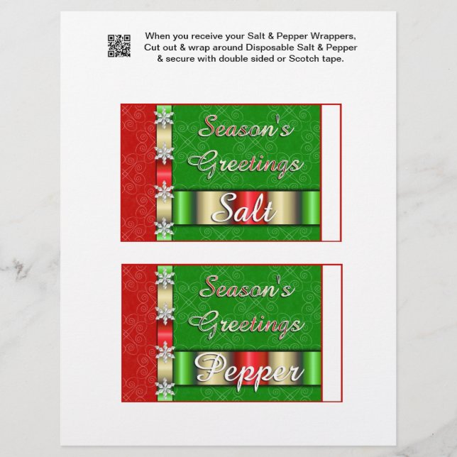 2 Holiday Christmas Salt & Pepper Shaker Wrappers (Front)