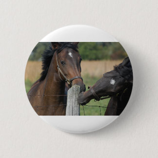 2 Horses Chewing a Fence Post 6 Cm Round Badge