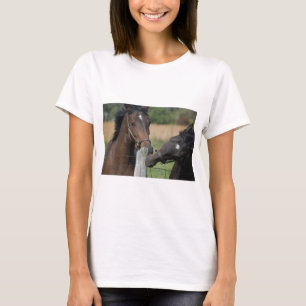 2 Horses Chewing a Fence Post T-Shirt