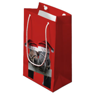 2 Horses Kissing Wearing Santa Claus Hats Small Gift Bag