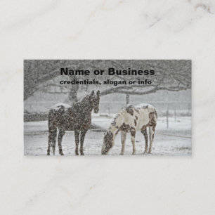 2 Horses Outside in Winter during Snowy Weather Business Card