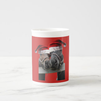 2 Horses wearing Santa Claus hats Bone China Mug