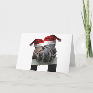 2 horses wearing Santa Claus Hats Card