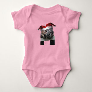 2 Horses wearing Santa Claus Hats for Christmas Baby Bodysuit