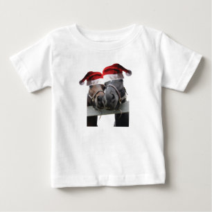 2 Horses wearing Santa Claus Hats for Christmas Baby T-Shirt