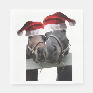 2 horses wearing Santa Claus Hats for christmas Napkin