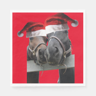 2 horses wearing Santa Claus Hats Napkin