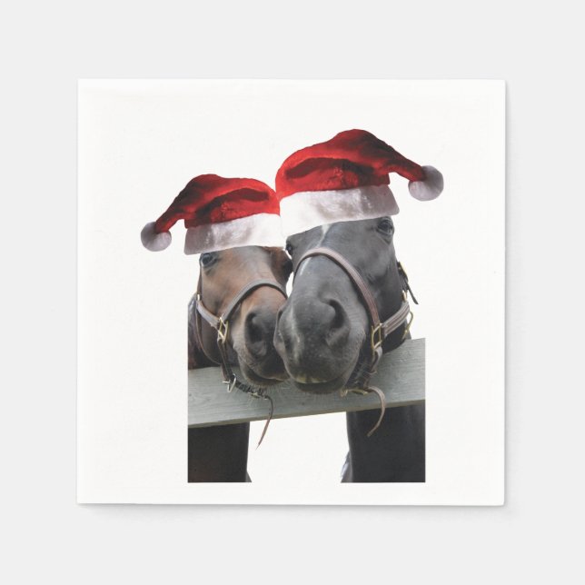 2 Horses wearing Santa Claus Hats Napkin (Front)
