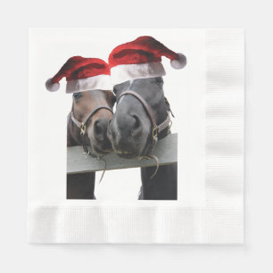 2 horses wearing Santa Claus Hats Napkin