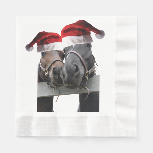 2 horses wearing Santa Claus Hats Napkin (Front)