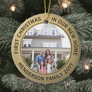 2 House Photos First Xmas New Home Faux Gold Black Ceramic Tree Decoration