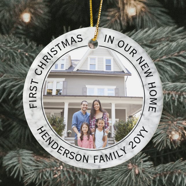 2 House Photos First Xmas New Home Faux Marble Ceramic Tree Decoration (Creator Uploaded)
