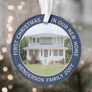 2 House Pictures First Xmas New Home Navy & White Ornament