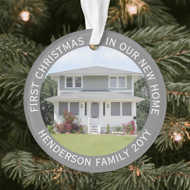 2 House Pictures First Xmas New Home Simple Grey Ornament (Creator Uploaded)