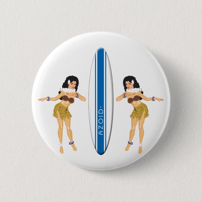 2 Hulas and Surf Board 6 Cm Round Badge (Front)