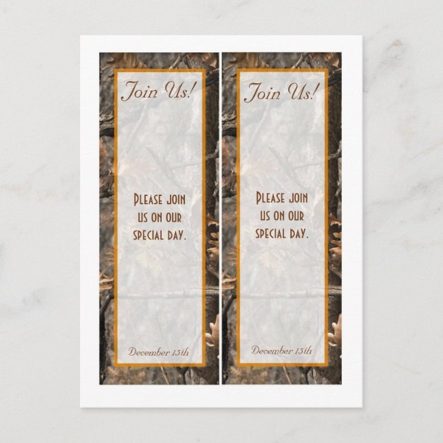 2 Hunter's Camo Chic Wedding Bookmarks Postcard (Front)