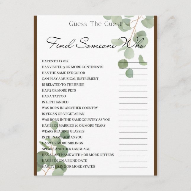 2 in 1 Bridal Party Games Enclosure Card (Front)