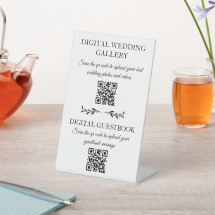 2 in 1 digital wedding gallery & guestbook qr code pedestal sign
