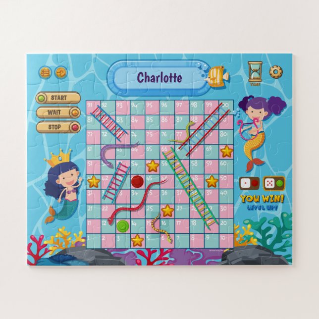2 in 1, mermaid snakes ladders under the sea game, jigsaw puzzle (Horizontal)