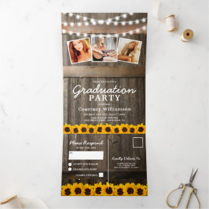 2 in 1 Rustic Sunflower 2025 Graduation Tri-Fold Invitation