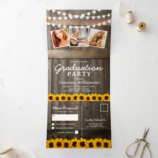 2 in 1 Rustic Sunflower 2025 Graduation Tri-Fold Invitation (Inside)
