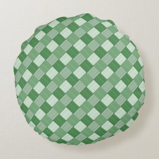 2 in 1 Tiled Spring Green Woven Plaid Round Cushion (Back)