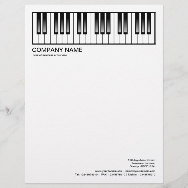 2 in Header 1/2 Inch Border - Music Keyboard Custom Letterhead (Front)