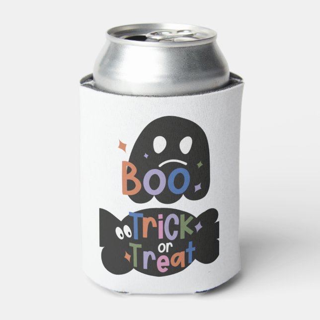 2 In One Halloween Stickers Boo and Trick or Treat Can Cooler (Can Front)