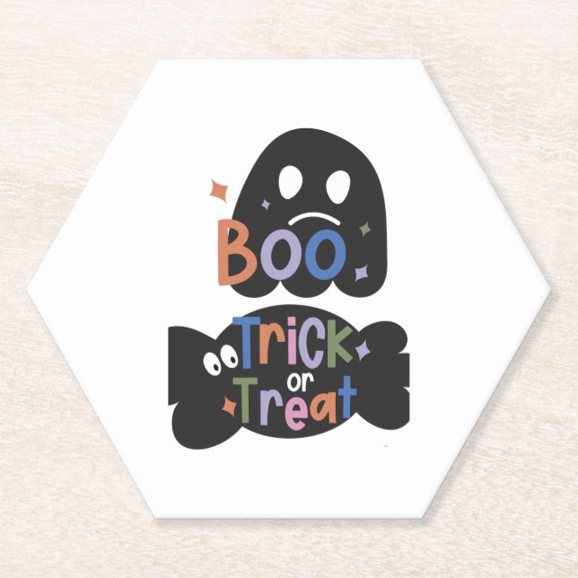 2 In One Halloween Stickers Boo and Trick or Treat Paper Coaster (Front)