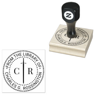 2 Initial Monogram Celtic Sword Library Book Name Rubber Stamp