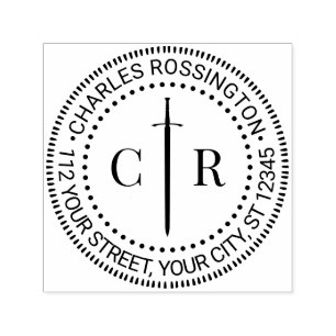 2 Initial Monogram Celtic Sword Name Return Addres Self-inking Stamp