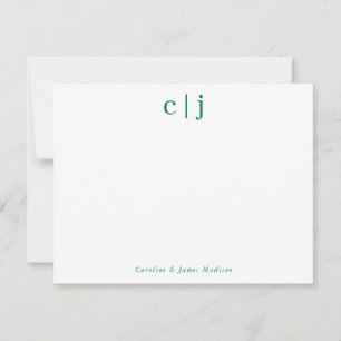 2 Initial Monogram Forest Green Couple Stationery Card