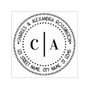 2 Initial Monogram Vert Spacer Name Return Address Self-inking Stamp