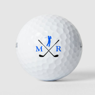 2-Initials Blue Golfer Classy Monogram Golf Balls